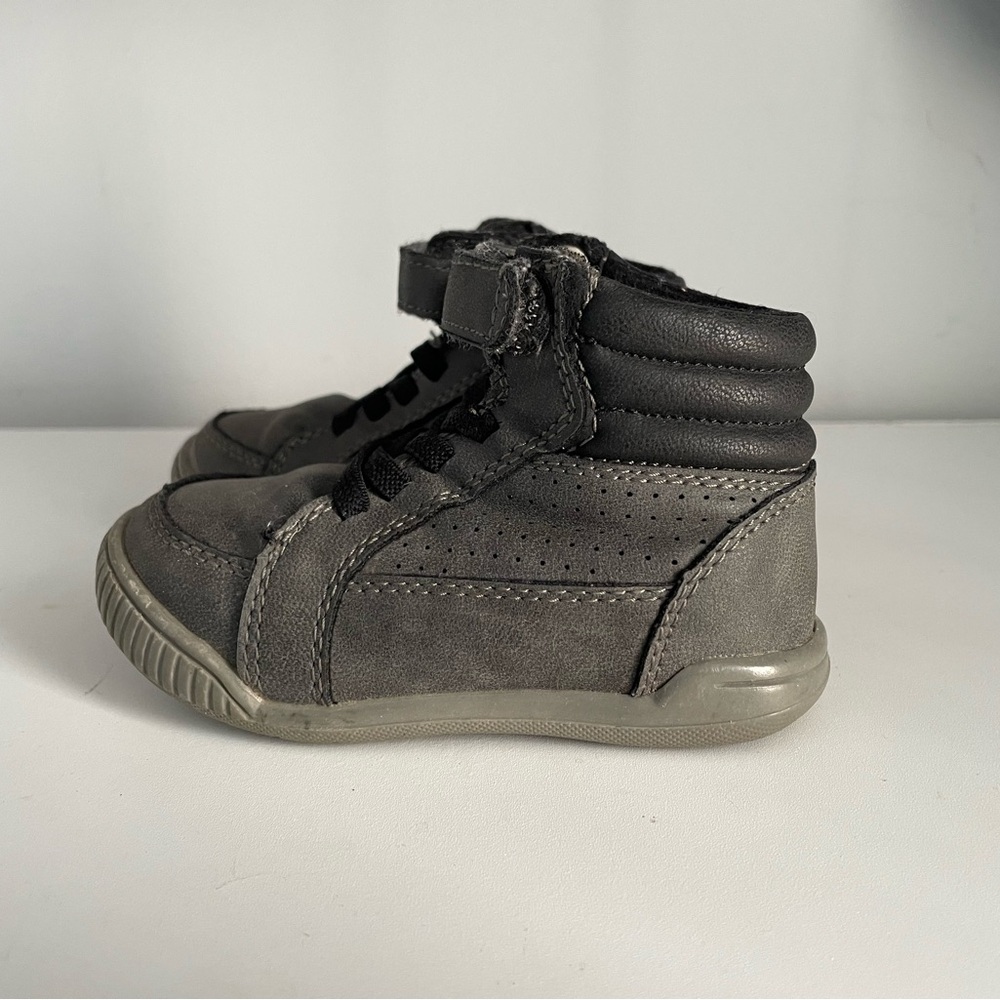 Gray and Black High-Top Sneakers with Leather Upper and Rubber Sole